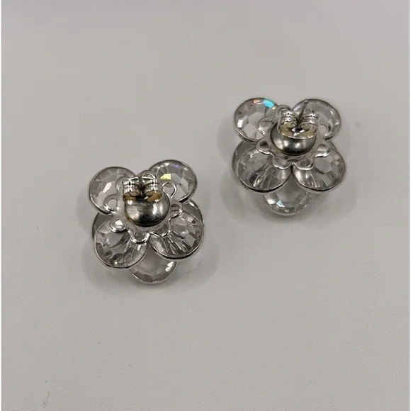 Vintage Crystal Flower Petal Glass Earrings Post Back Silver - Picture 7 of 8